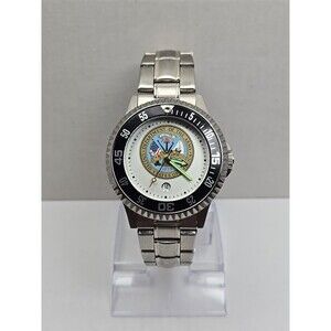 Sun Time US Army Dept Seal Competitor Steel Watch Quartz Date New Battery Mens